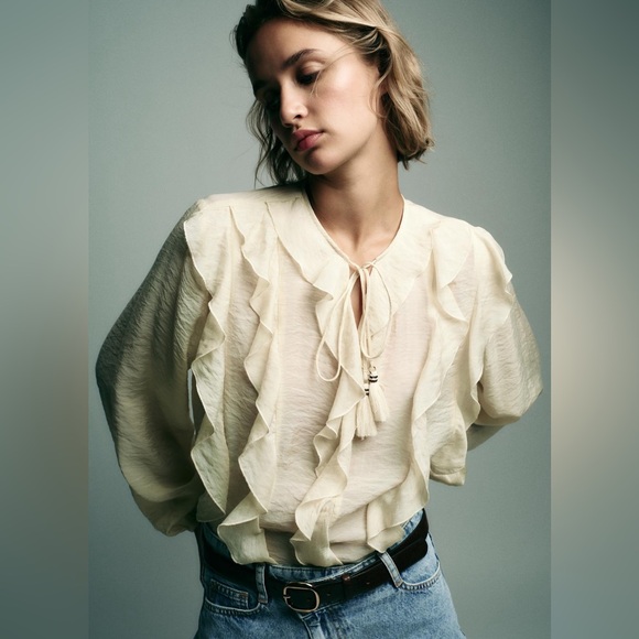 Zara RUFFLED ROMANTIC BLOUSE Size M - Picture 2 of 10
